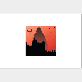 Dracula Shadow Over Castle And Graveyard Posters and Art